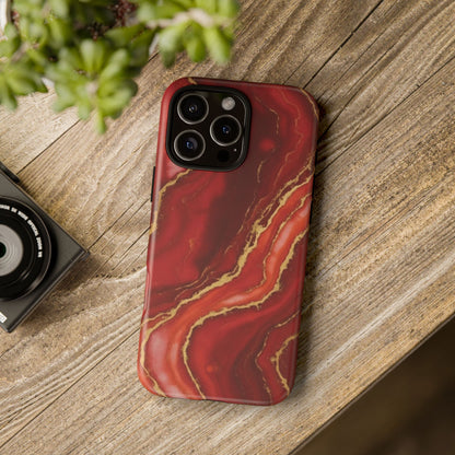 Red Agate Marble Phone Case – Gold Vein Luxury Stone Tough Case (iPhone, Samsung, Pixel)