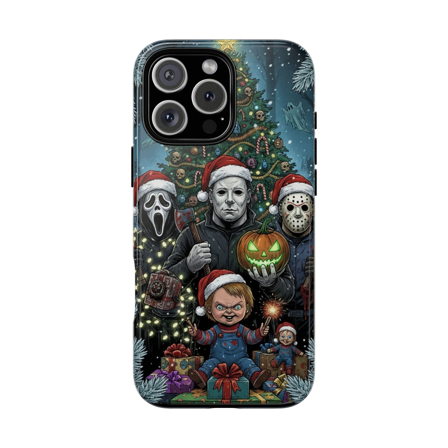 Christmas Horror Phone Case – Festive Slasher Collage Tough Case (iPhone, Samsung, Pixel)