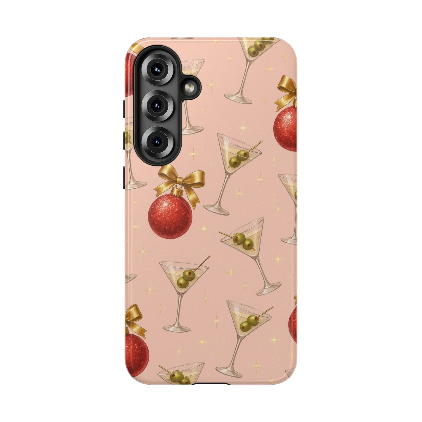Cocktail Ornament Phone Case – Pink Martini & Cherry Pattern | Glossy or Matte for Iphone, Samsung Galaxy and Pixel