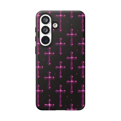 Neon Pink Cross Pattern Phone Case | Tough Protective Case for Iphone, Samsung Galaxy and Pixel