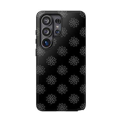 Black Daisy Floral Phone Case – Slim Protective Tough Case for Iphone, Samsung Galaxy and Pixel