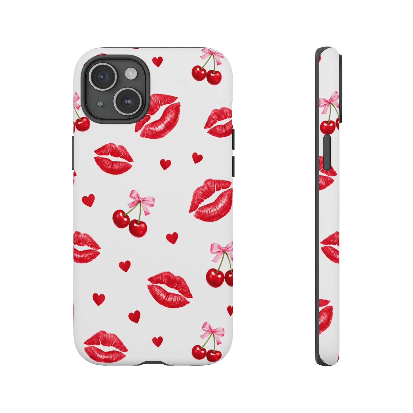 Red Lips & Cherry Phone Case – Y2K Retro Aesthetic Tough Cover