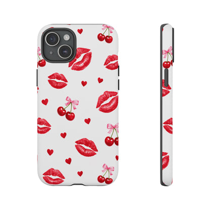Red Lips & Cherry Phone Case – Y2K Retro Aesthetic Tough Cover
