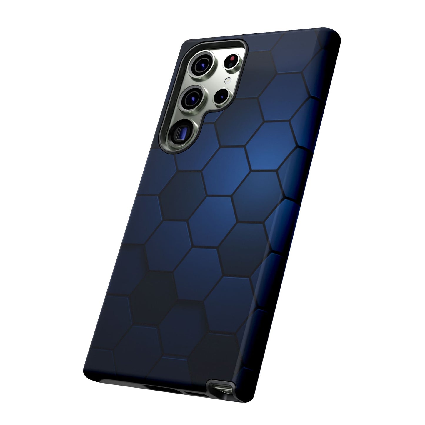 Blue Hexagon Gradient Phone Case | Honeycomb Geometric Tech Aesthetic | Minimalist Tough Case for iPhone & Samsung