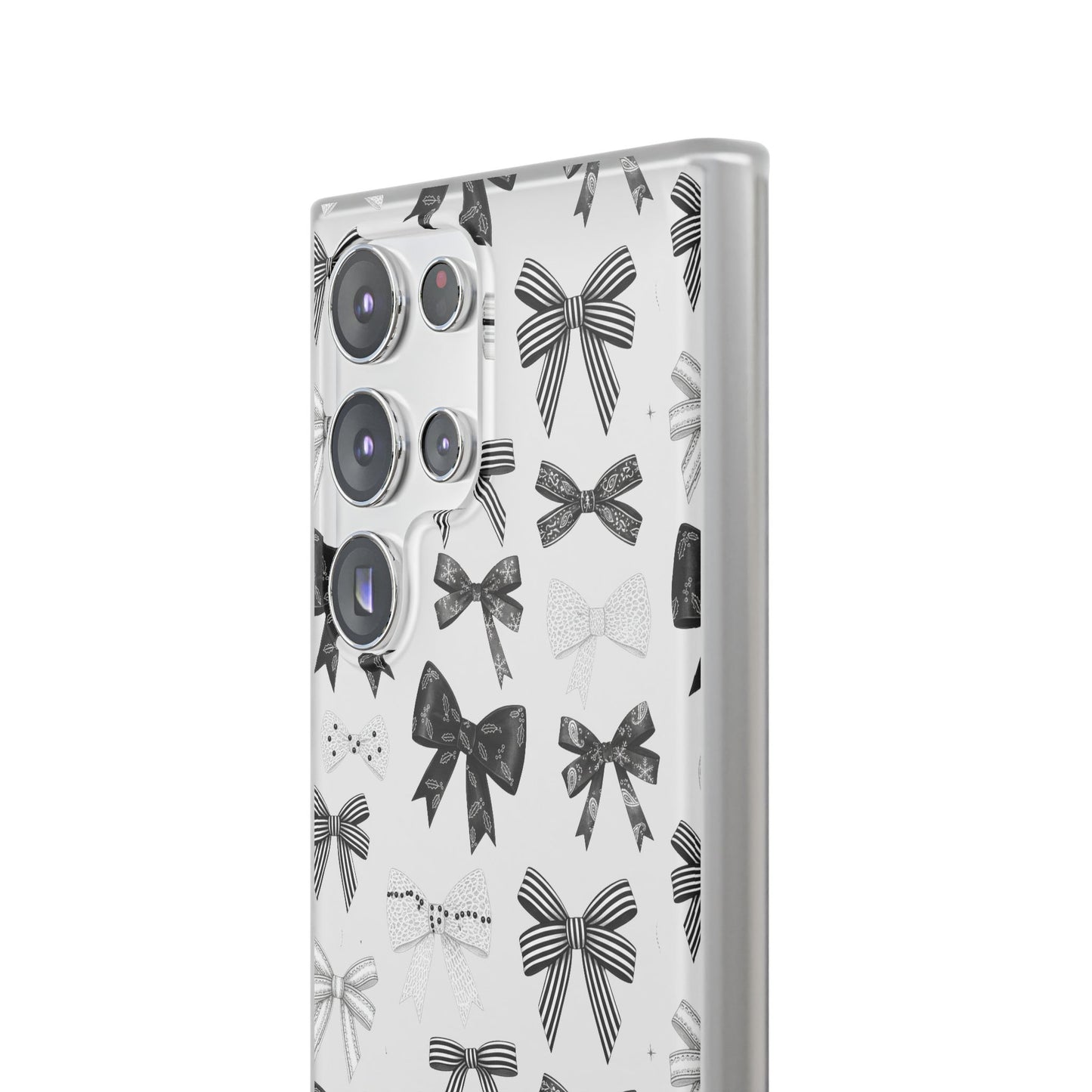 Black & White Bow Pattern Phone Case | Minimal Coquette Flexi Case
