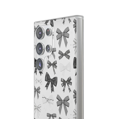 Black & White Bow Pattern Phone Case | Minimal Coquette Flexi Case