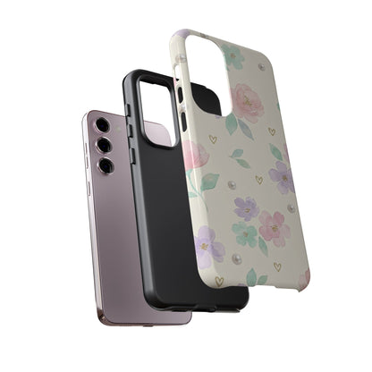 Pastel Floral Phone Case – Coquette Watercolor Flower Hearts Tough Case (iPhone, Samsung, Pixel)