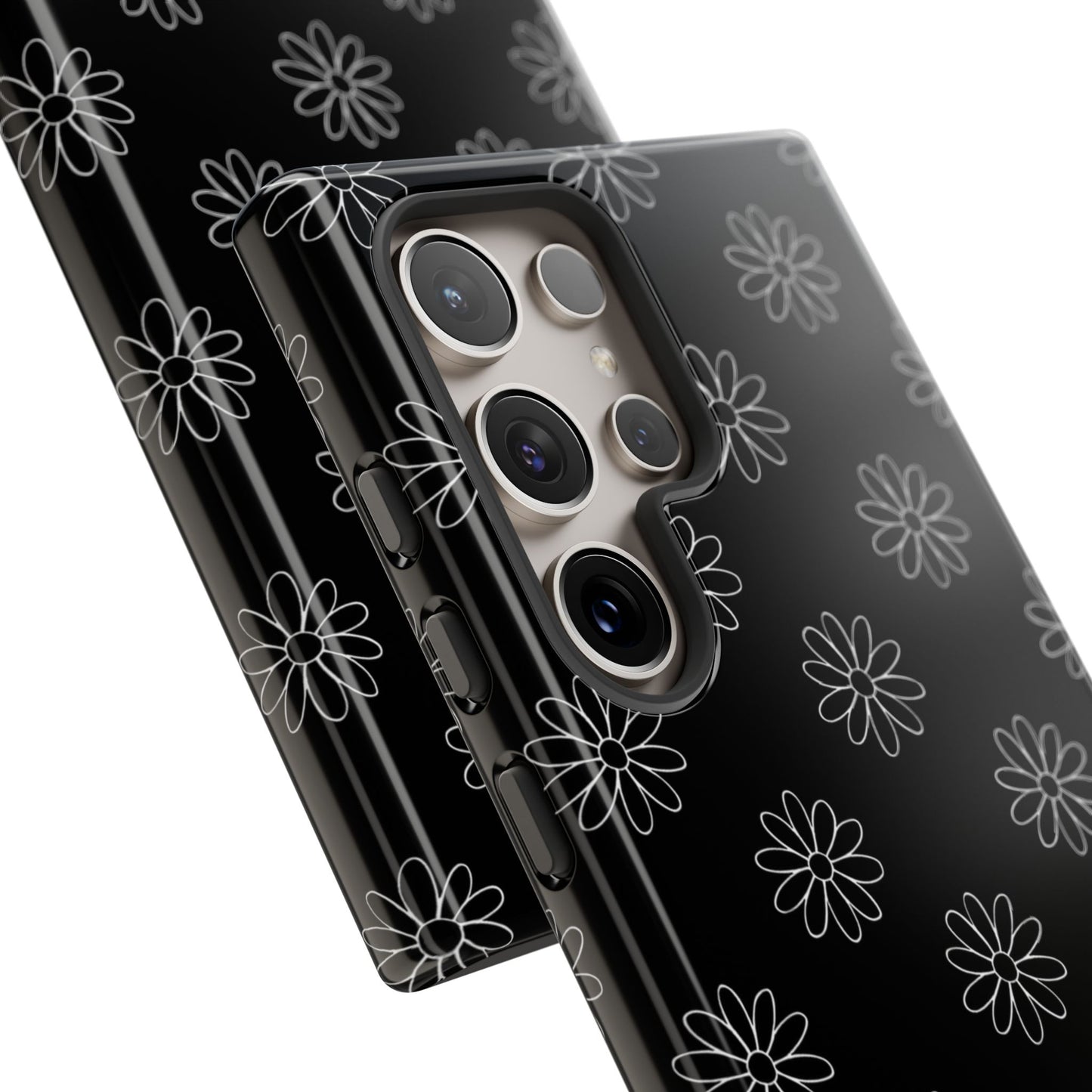 Black Daisy Floral Phone Case – Slim Protective Tough Case for Iphone, Samsung Galaxy and Pixel