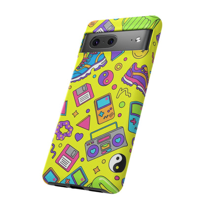 90s Retro Neon Phone Case – Y2K Nostalgia Colorful Icons Tough Protective Case