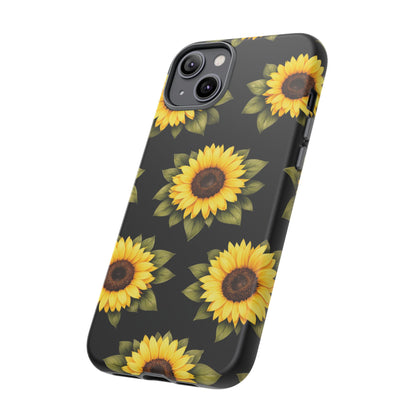 Sunflower Floral Tough Phone Case – Black Background Protective Cover for Iphone, Samsung Galaxy and Pixel