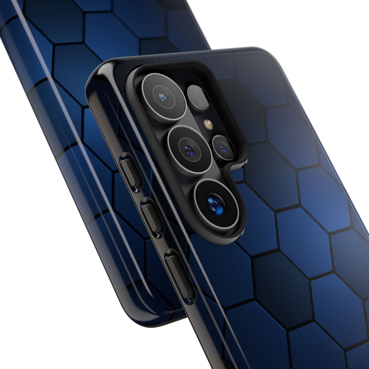 Blue Hexagon Gradient Phone Case | Honeycomb Geometric Tech Aesthetic | Minimalist Tough Case for iPhone & Samsung
