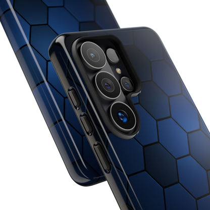 Blue Hexagon Gradient Phone Case | Honeycomb Geometric Tech Aesthetic | Minimalist Tough Case for iPhone & Samsung