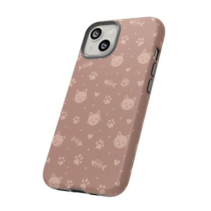 Cute Cat Pattern Phone Case | Paw Prints, Fishbone & Yarn Design Tough Case