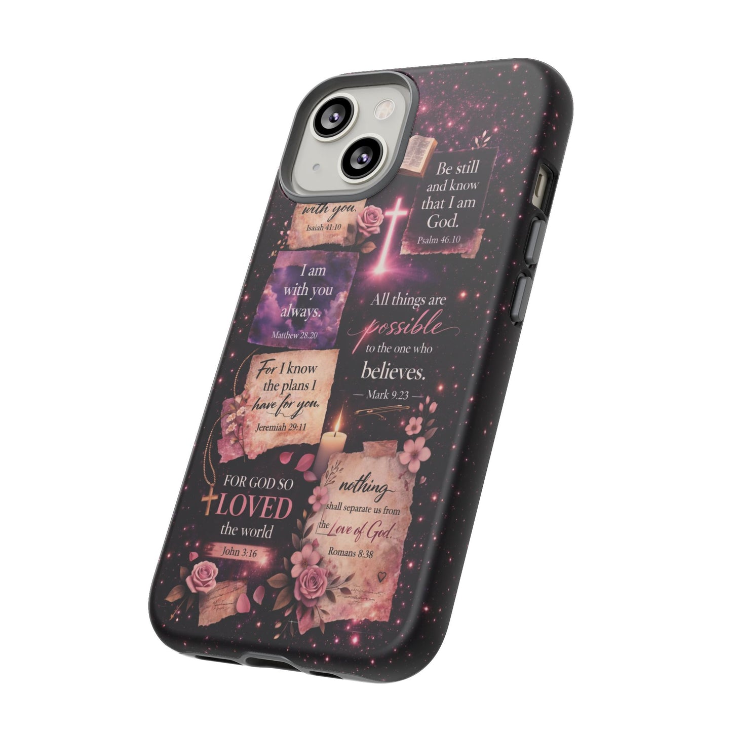 Christian Bible Verse Phone Case Pink Floral Faith Tough Protective Cover Gift