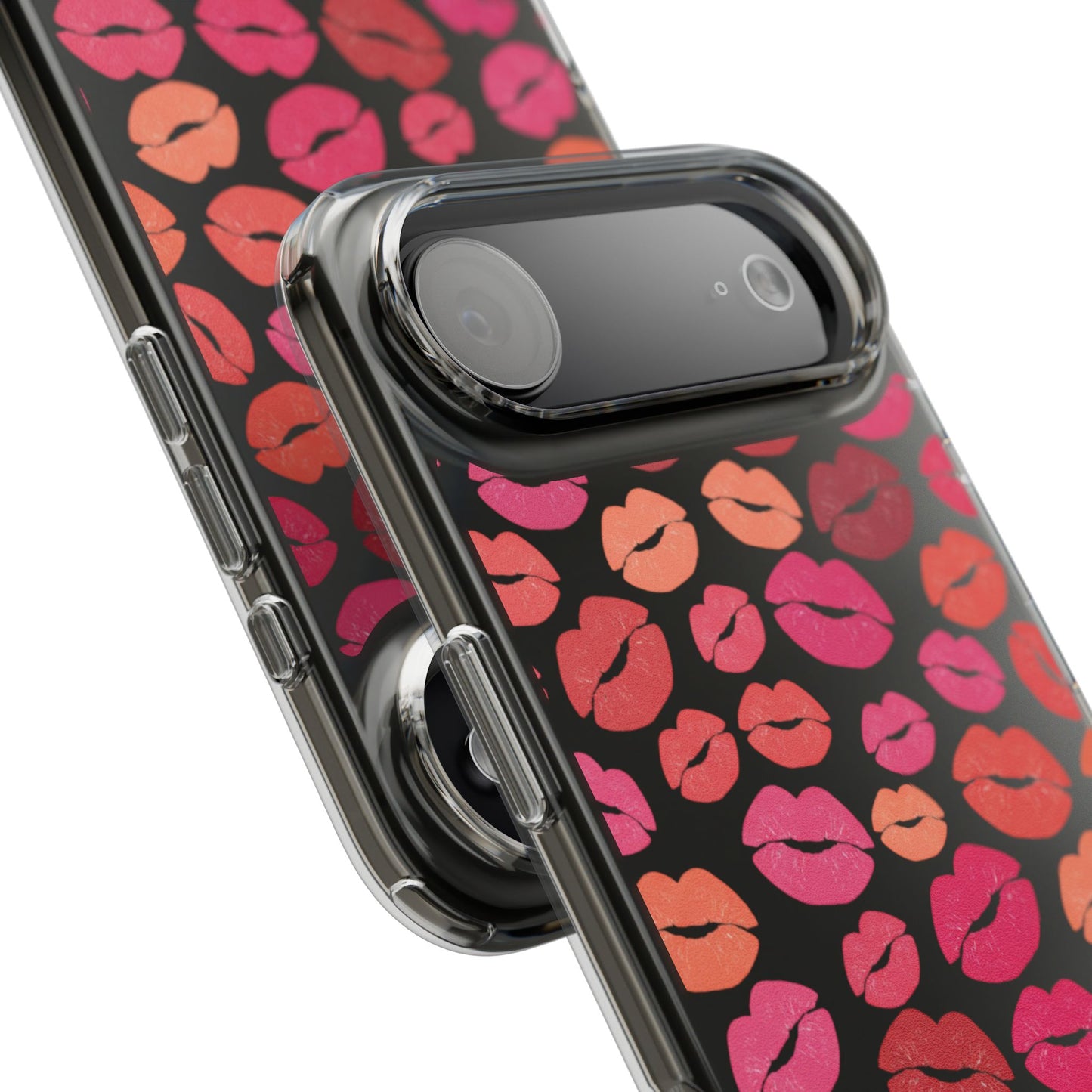 Kiss Print Clear Phone Case | Red Lip Pattern Impact-Resistant Case