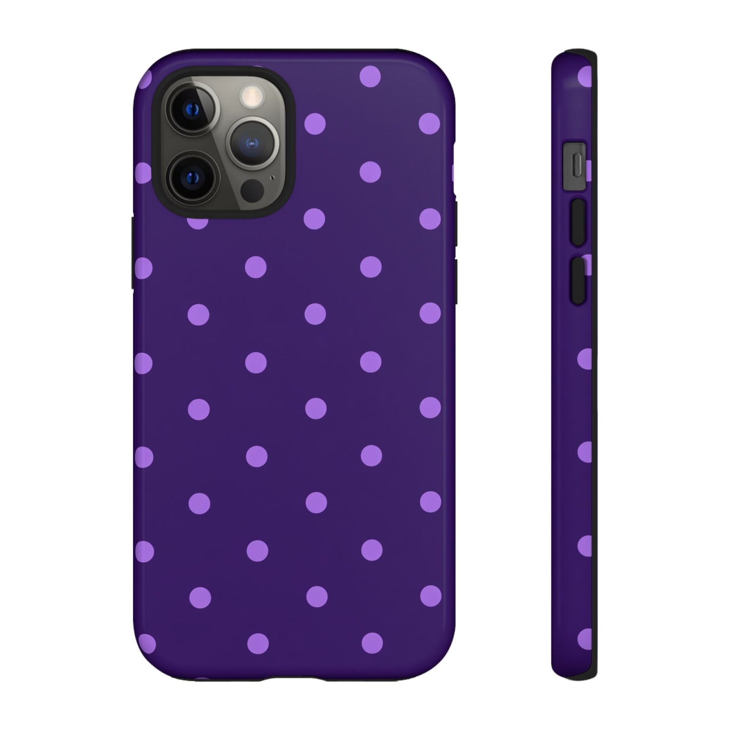 Purple Polka Dot Tough Phone Case – Cute Stylish Durable Protective Cover for Iphone, Samsung Galaxy and Pixel