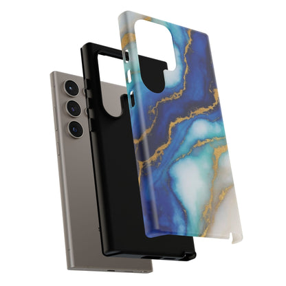 Blue & Gold Marble Phone Case – Luxury Resin Art Tough Case (iPhone, Samsung, Pixel)