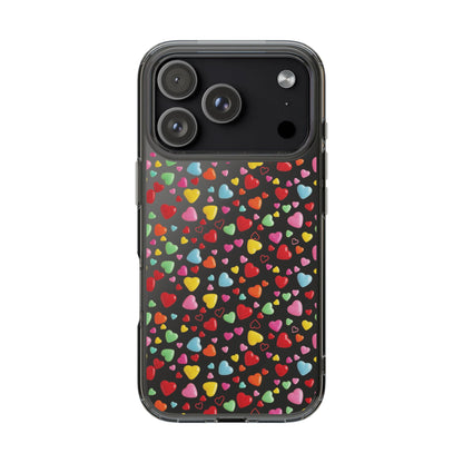 Colorful Heart Clear Phone Case | Impact-Resistant Valentine Aesthetic Case