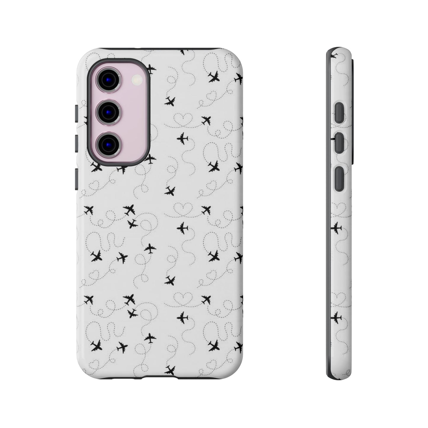Minimal Paper Airplane Pattern Phone Case – Black White Aesthetic Tough Cover