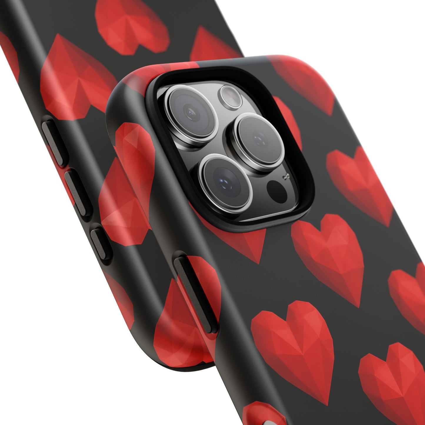 Red Heart Phone Case – Geometric Heart Pattern Tough Case (Black)