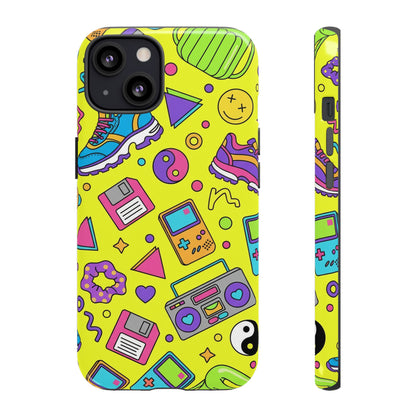 90s Retro Neon Phone Case – Y2K Nostalgia Colorful Icons Tough Protective Case