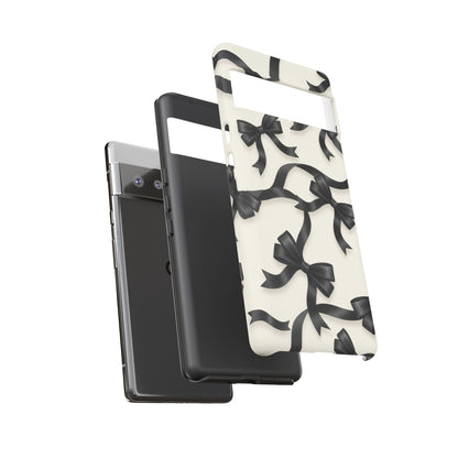 Black Ribbon Bow Phone Case, Minimal Bow Pattern Tough Protective Case