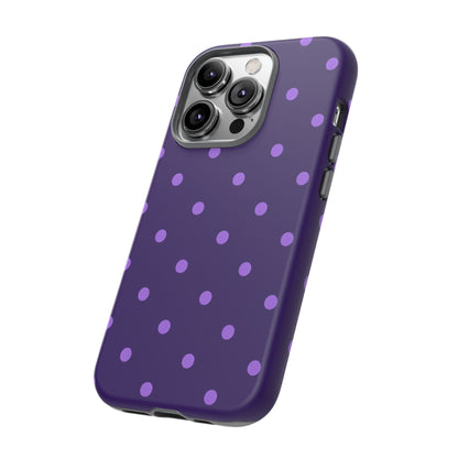 Purple Polka Dot Tough Phone Case – Cute Stylish Durable Protective Cover for Iphone, Samsung Galaxy and Pixel