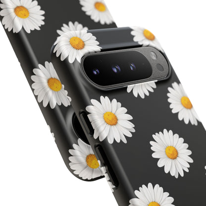 Black Daisy Floral Tough Phone Case – Cute Protective Cover for Iphone, Samsung Galaxy and Pixel