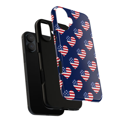 Patriotic American Flag Heart Phone Case – Tough Shockproof, USA Stars & Stripes for Iphone, Samsung Galaxy and Pixel