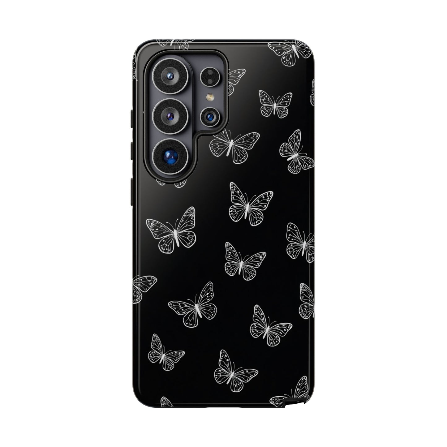 White Butterfly Pattern Phone Case – Dark Aesthetic Monochrome Tough Cover