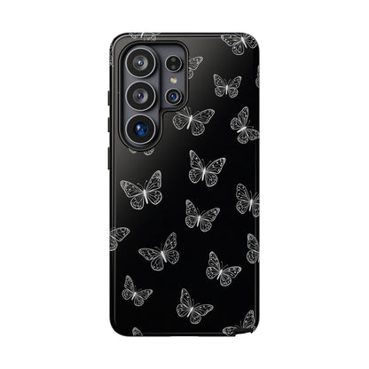 White Butterfly Pattern Phone Case – Dark Aesthetic Monochrome Tough Cover