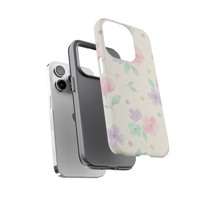 Pastel Floral Phone Case – Coquette Watercolor Flower Hearts Tough Case (iPhone, Samsung, Pixel)