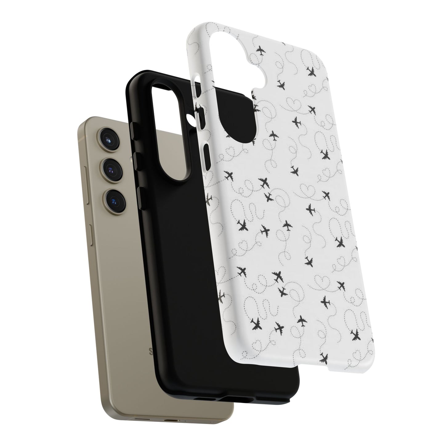 Minimal Paper Airplane Pattern Phone Case – Black White Aesthetic Tough Cover