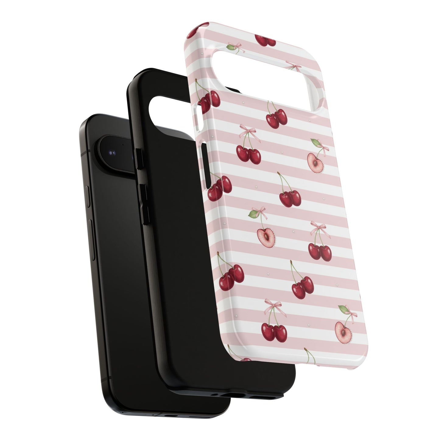 Pink Cherry Stripe Phone Case | Cute Coquette Aesthetic Protective Tough Case
