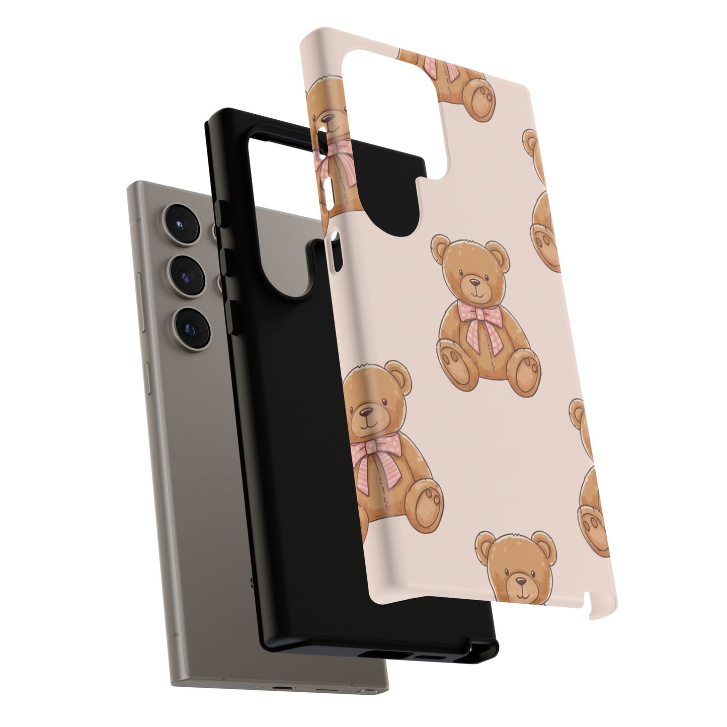 Teddy Bear Phone Case | Cute Coquette Aesthetic Pink Bear Pattern Case | Kawaii Soft Girl iPhone & Samsung Tough Protective Case