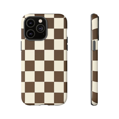 Mocha Checkerboard Phone Case | Neutral Aesthetic Tough Case