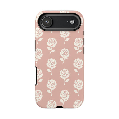 White Rose Pattern Tough Phone Case | Elegant Floral Aesthetic Case for Iphone, Samsung Galaxy and Pixel