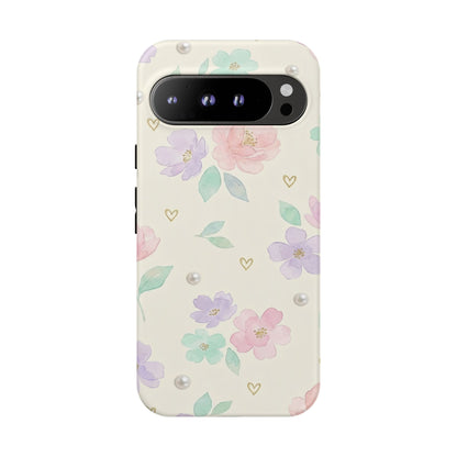 Pastel Floral Phone Case – Coquette Watercolor Flower Hearts Tough Case (iPhone, Samsung, Pixel)