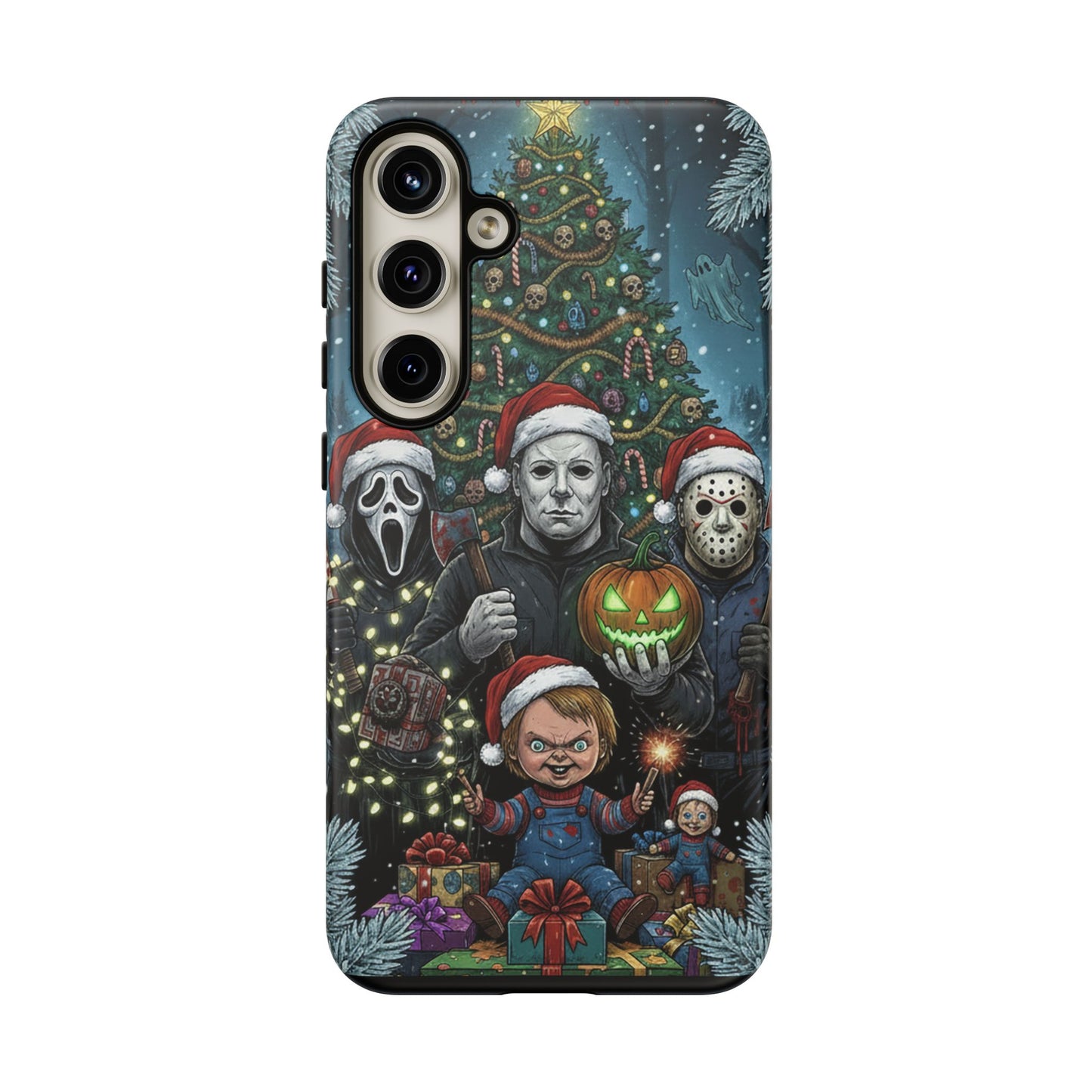 Christmas Horror Phone Case – Festive Slasher Collage Tough Case (iPhone, Samsung, Pixel)