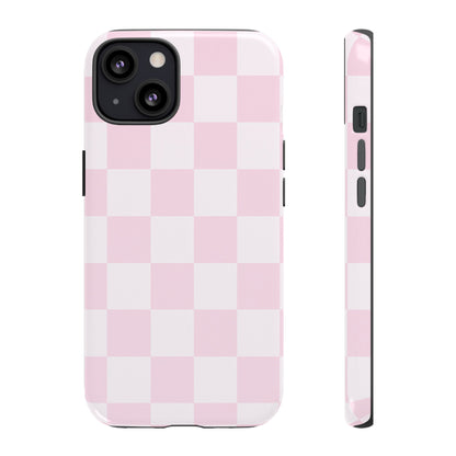 Light Pink Checkerboard Phone Case | Pastel Aesthetic Checkered iPhone & Samsung Tough Case