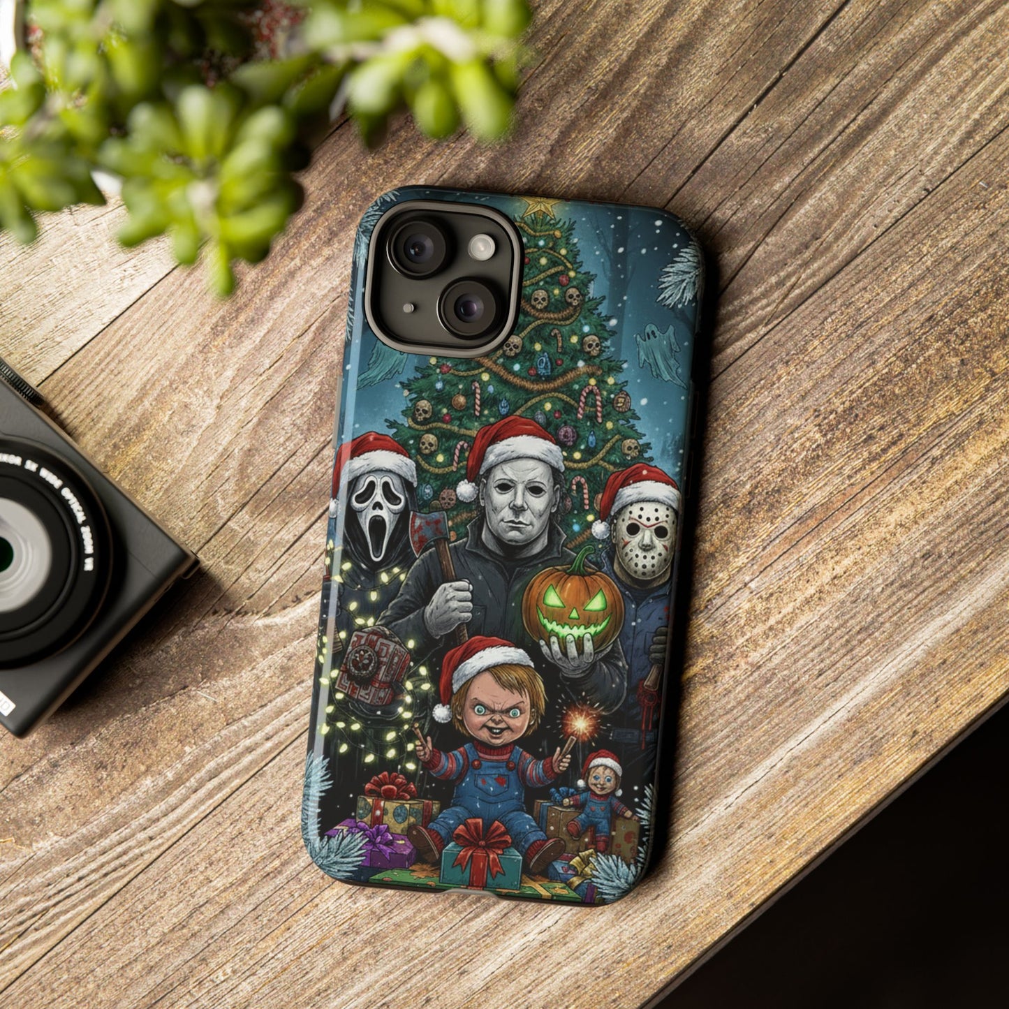 Christmas Horror Phone Case – Festive Slasher Collage Tough Case (iPhone, Samsung, Pixel)