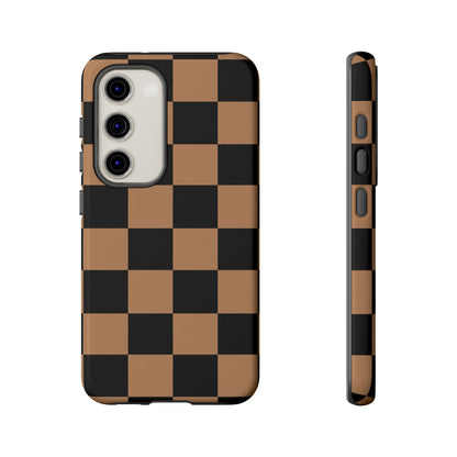 Brown Checkered Phone Case | Aesthetic Checkerboard iPhone & Samsung Tough Case