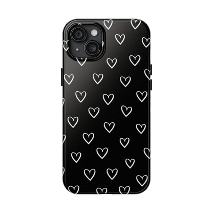 Doodle Heart Phone Case – Minimal Black & White Heart Pattern | Tough Protective Case