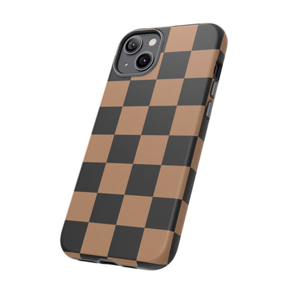 Brown Checkered Phone Case | Aesthetic Checkerboard iPhone & Samsung Tough Case
