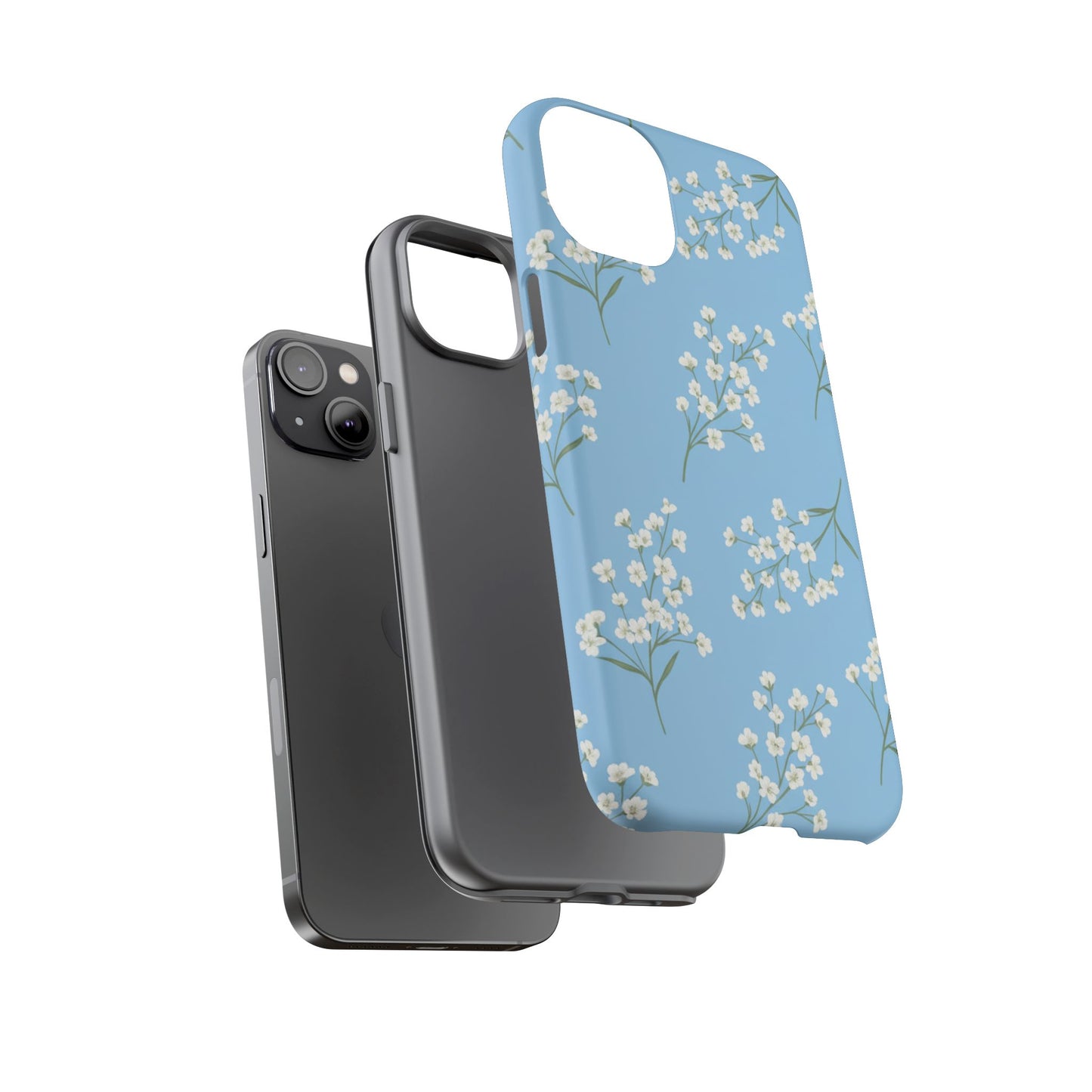 Baby’s Breath Floral Phone Case – Blue Minimal Flower Aesthetic Tough Case
