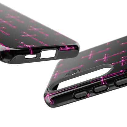 Neon Pink Cross Pattern Phone Case | Tough Protective Case for Iphone, Samsung Galaxy and Pixel