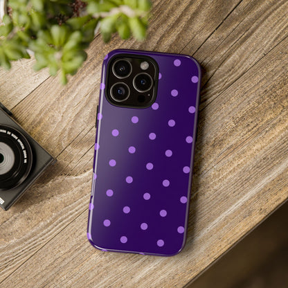 Purple Polka Dot Tough Phone Case – Cute Stylish Durable Protective Cover for Iphone, Samsung Galaxy and Pixel