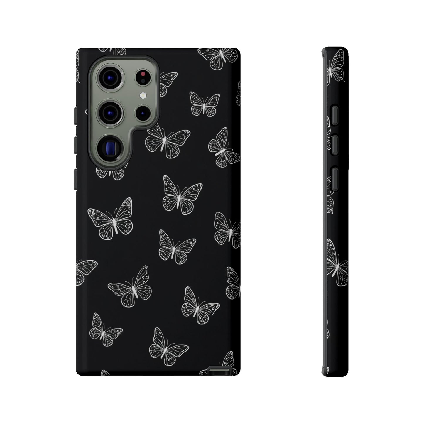 White Butterfly Pattern Phone Case – Dark Aesthetic Monochrome Tough Cover