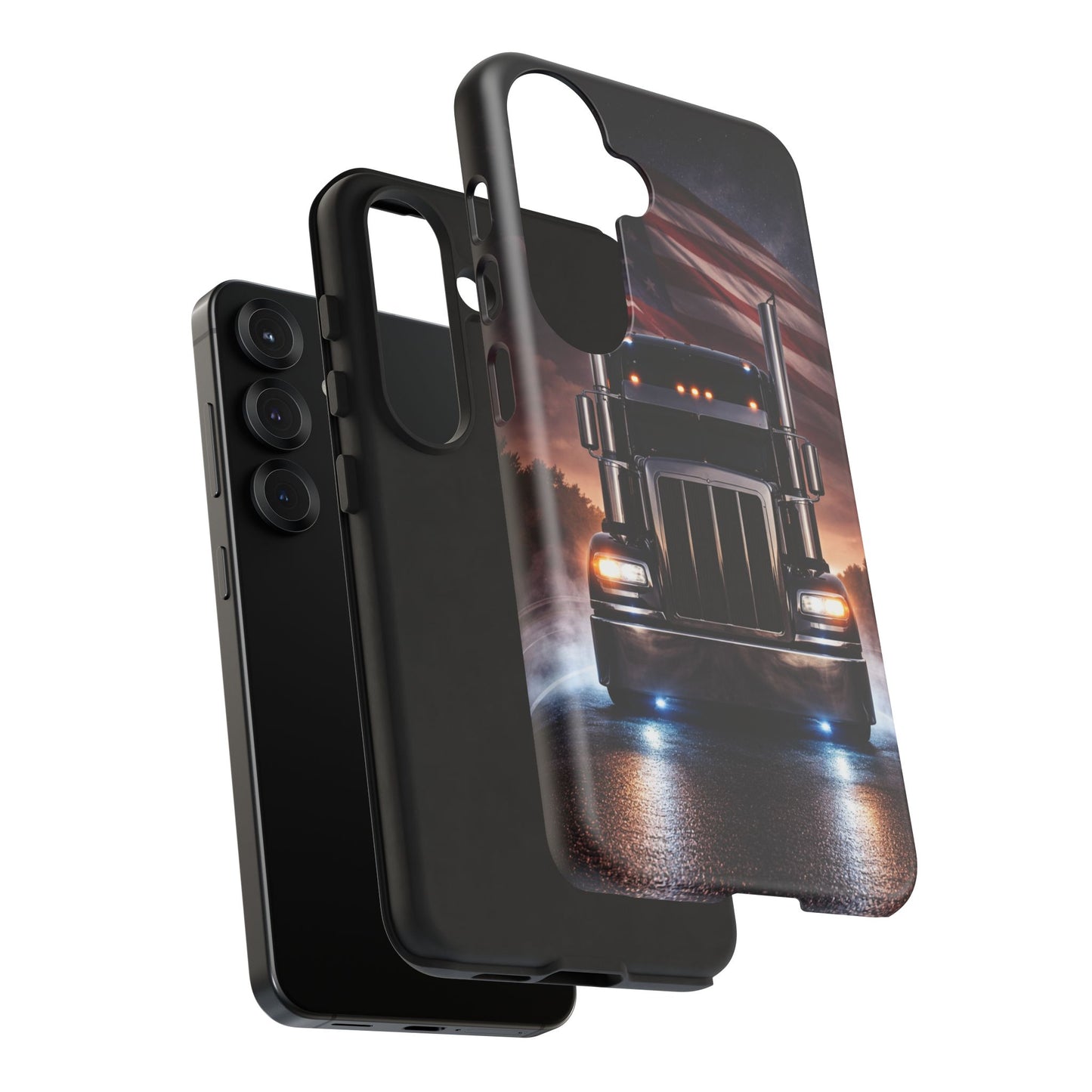 Semi Truck Phone Case American Flag Big Rig Trucker Gift iPhone Samsung