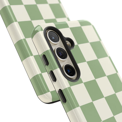 Sage Green Checkerboard Phone Case | Minimal Aesthetic Tough Case